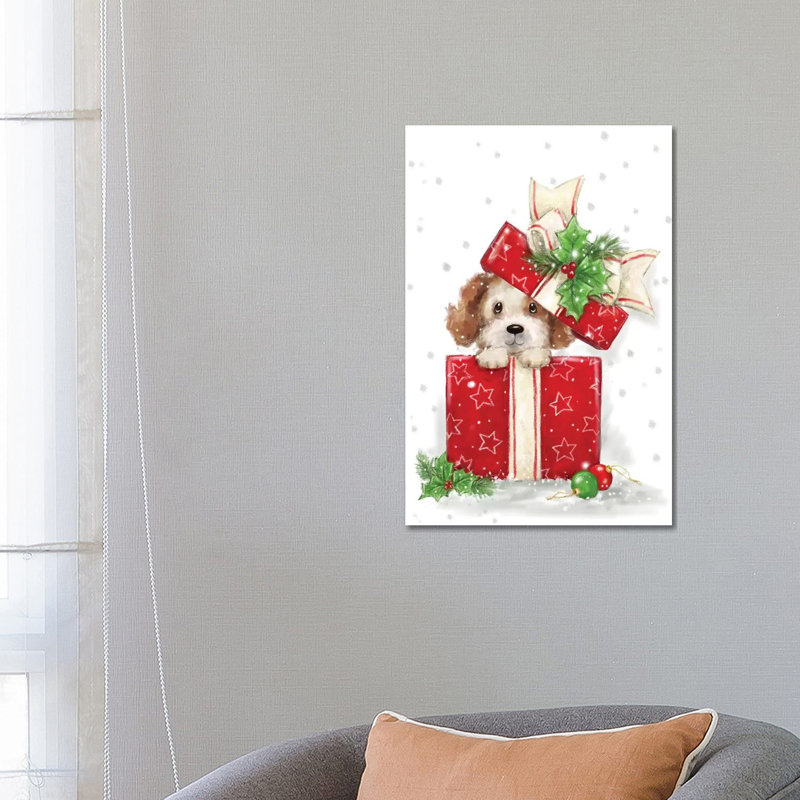 Dog In Present by MAKIKO - Wrapped Canvas Print, 66.04 cm H x 45.72 cm W x 1.91 cm D