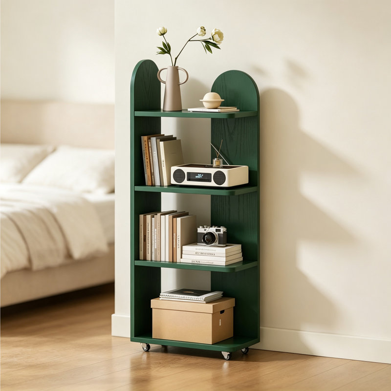 Tablette de rangement étroite en bois d'hévéa, Vert