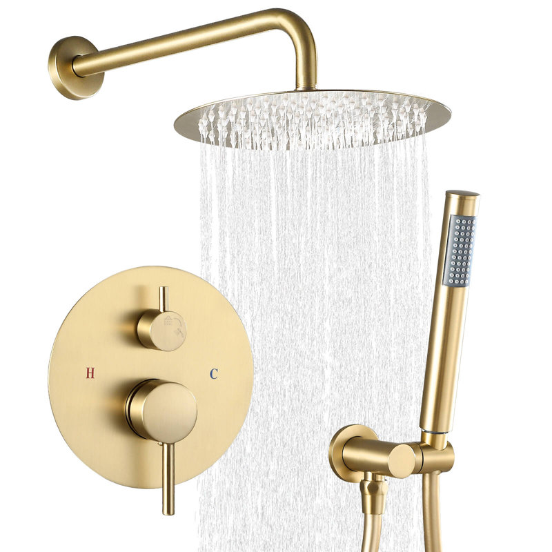 Système de douche rond moderne, pomme de douche à pluie avec douchette, ensemble de robinet de douche, Or brossé