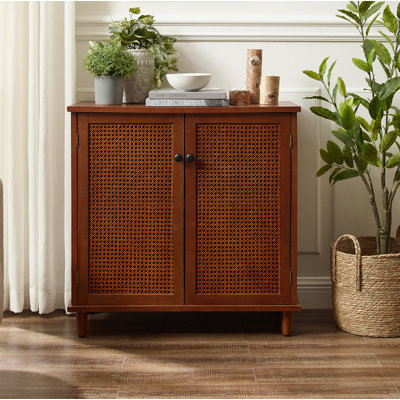 Haidar 31.5"H 2 - Rattan Door Storage Accent Cabinet with Solid Wood Legs