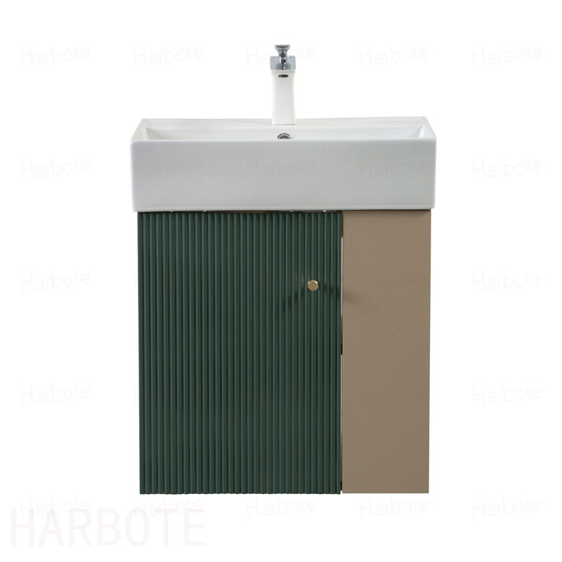 Meuble-lavabo mural avec lavabo en céramique, porte à fermeture en douceur, tablette de rangement flottante à droite, assemblage requis