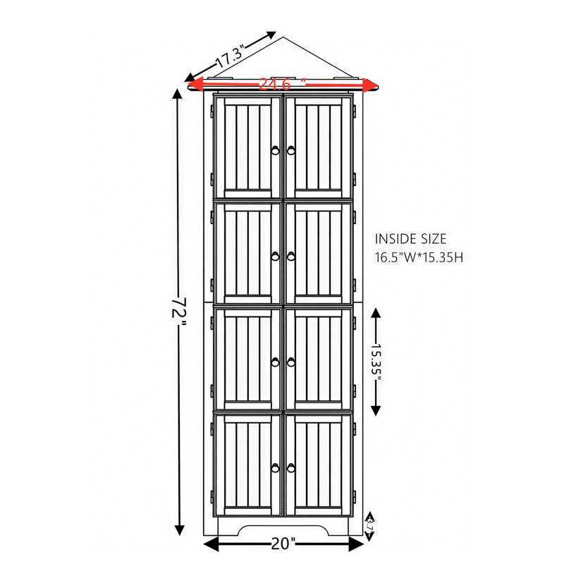 72" Corner Cabinet Kitchen Pantry Storage with 8 Doors, Black
