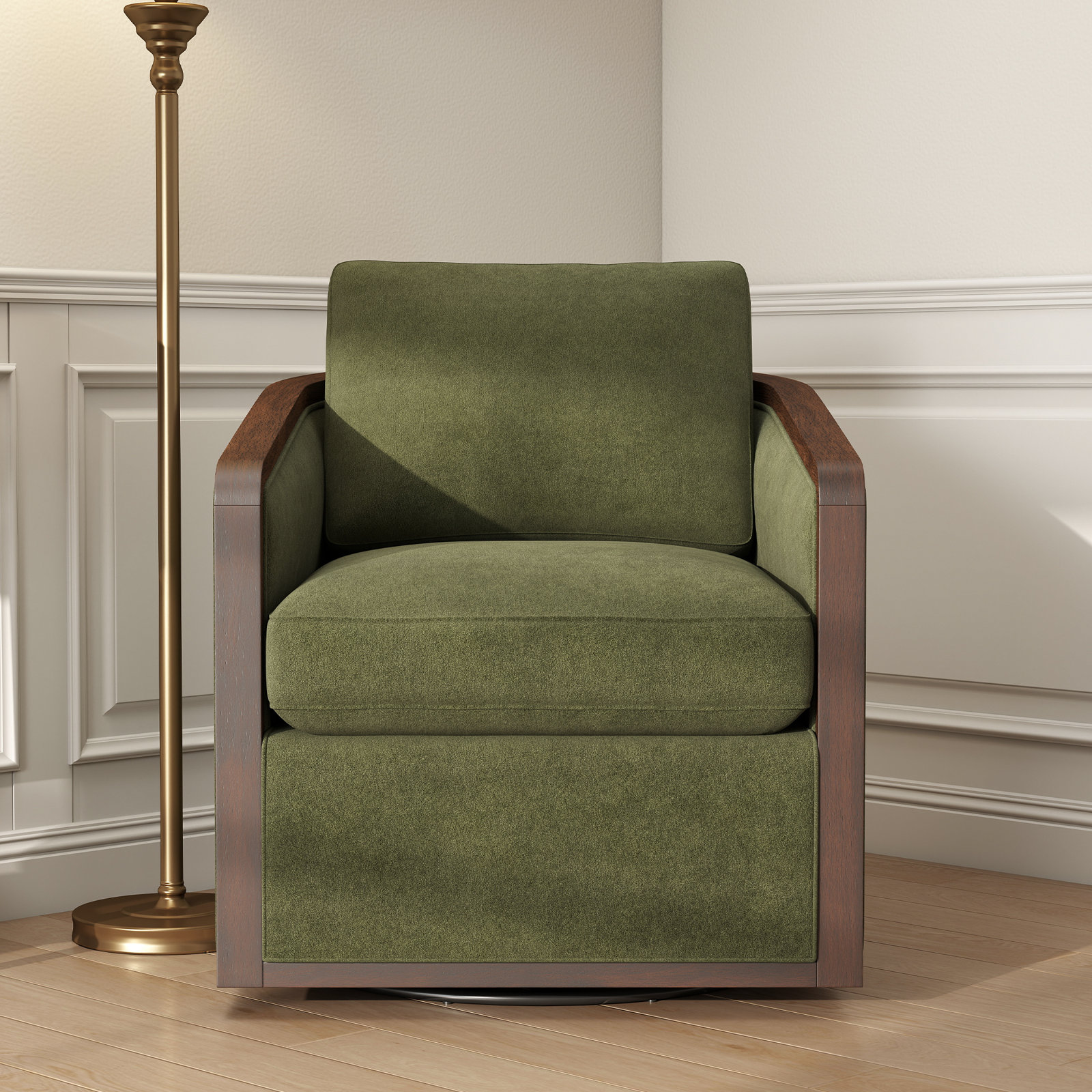 Clarisse Linen Swivel Armchair, Green
