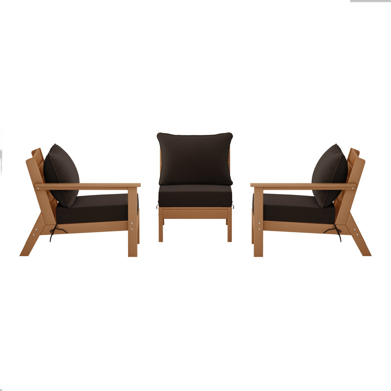 3-Piece Deep Seating Set With Cushions, Brown, Teak