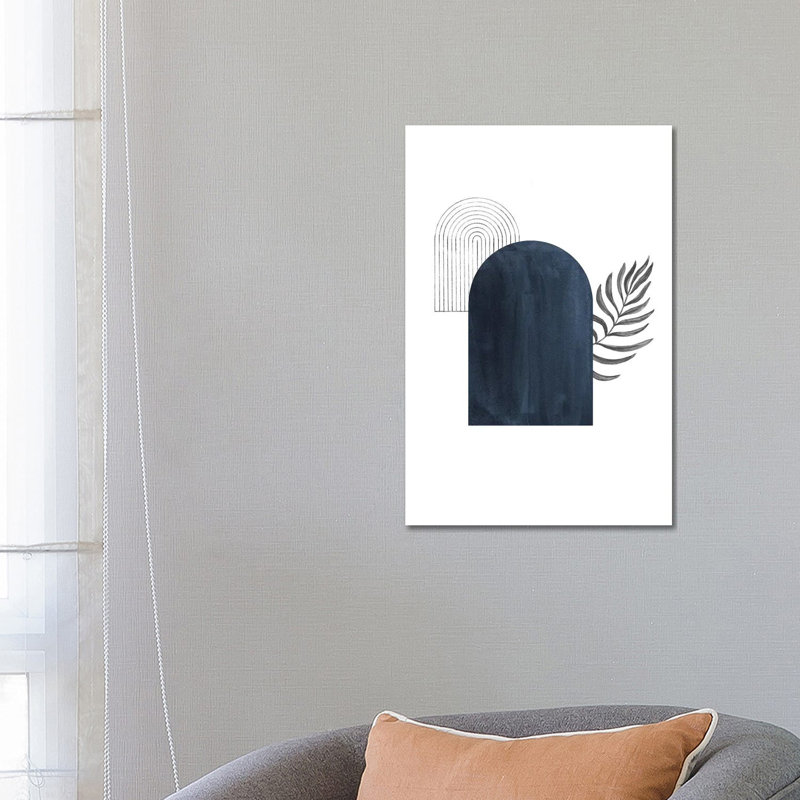 Navy Arch And Palm Leaf by Whales Way - Wrapped Canvas Gallery-Wrapped Canvas Giclée, 66.04 cm H x 45.72 cm W x 1.91 cm D