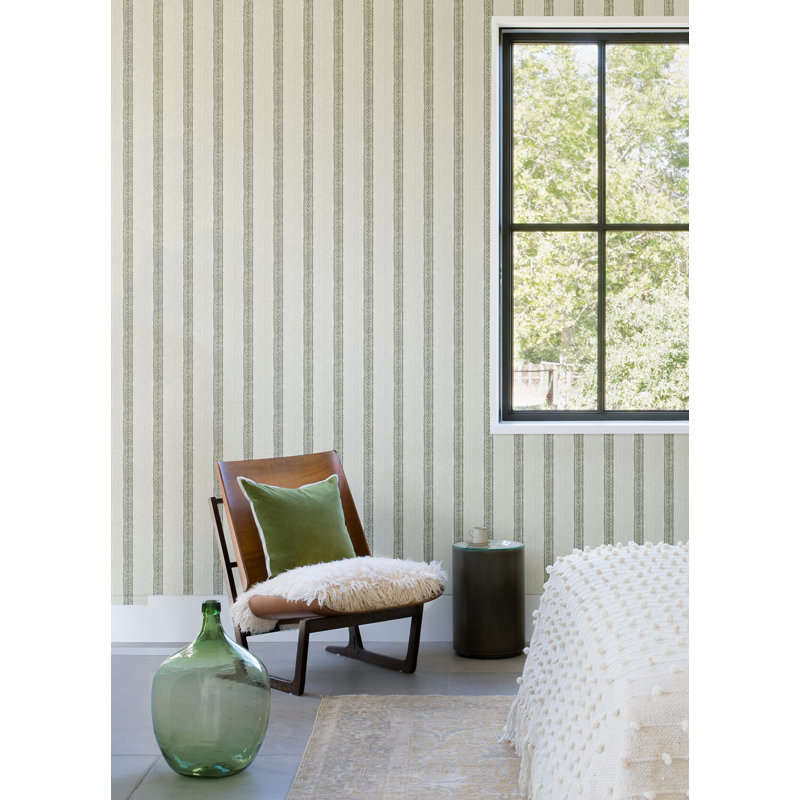Mandevilla  Vine Stripe Wallpaper, Green