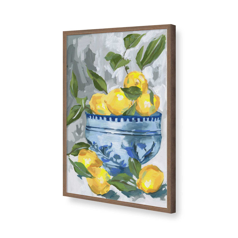 Indigo et citron II par Melissa Wang, reproduction d'art sur toile, H 16 po x l 12 po, Encadrement ouvert sans papier mat