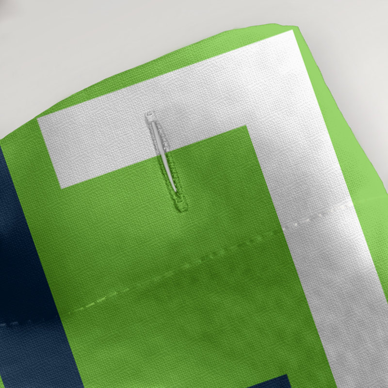 Rideau de douche géométrique simple, Bleu marine université / blanc / vert action, Non