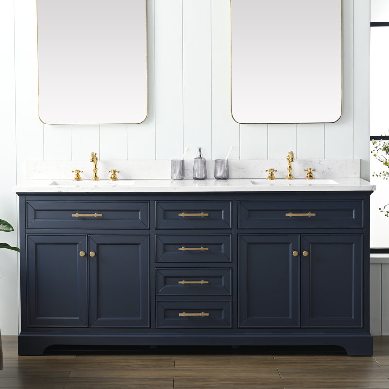 Thompson 72" W Double Bathroom Vanity, Indigo Blue/Brushed Gold