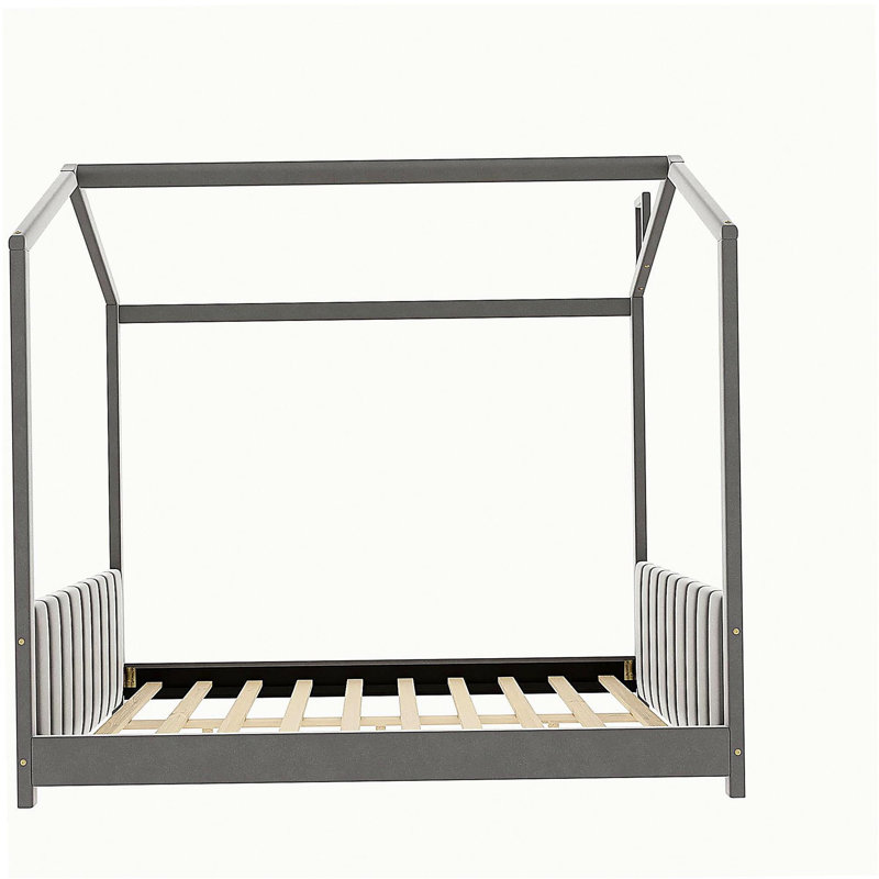 Lit double en bois de velours, gris, Double
