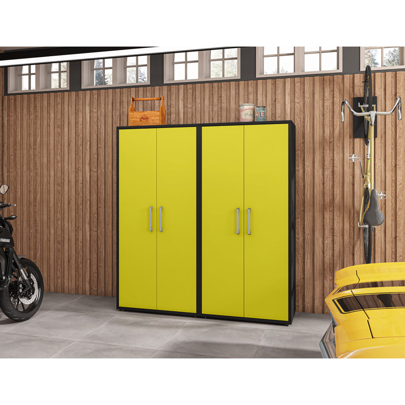 Ensemble d'armoire de rangement moderne 35 "avec tablettes réglables jaune Eiffel, Noir / Jaune