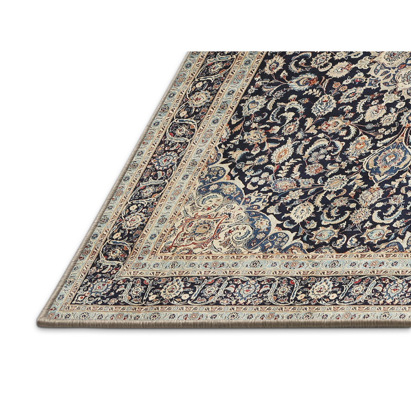 Beige oriental/noir/Tapis décoratif bleu, Rectangle 6 pi x 9 pi