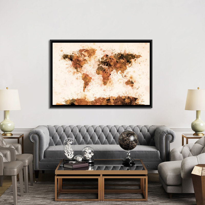 «Bronze Paint Splash World Map» par Michael Thompsett, reproduction d'art graphique sur toile, H 40 po x l 60 po x P 1,5 po