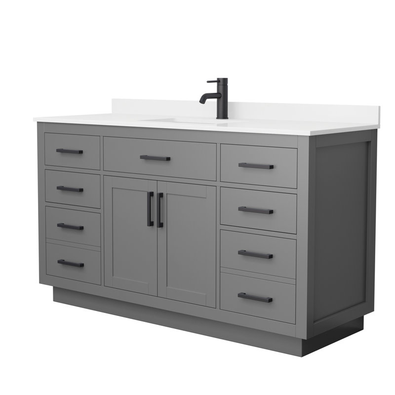 Beckett TK 60'' Bathroom Vanity with Quartz Top, Single, Matte Black, Gray