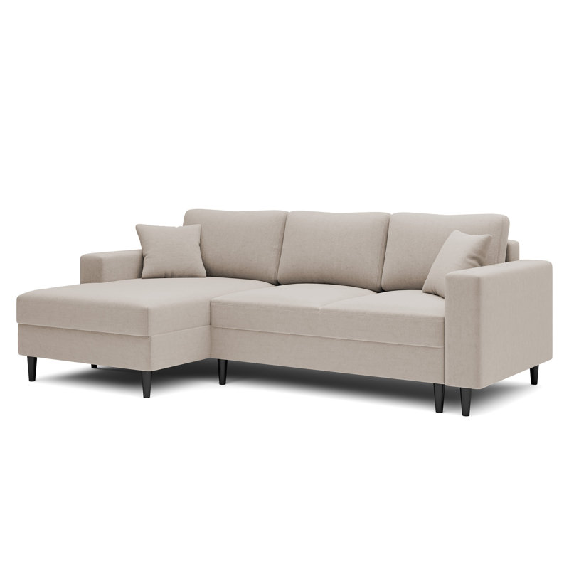 Ajten 3 Seater Velvet Sofa Bed, Left Hand Facing, Beige
