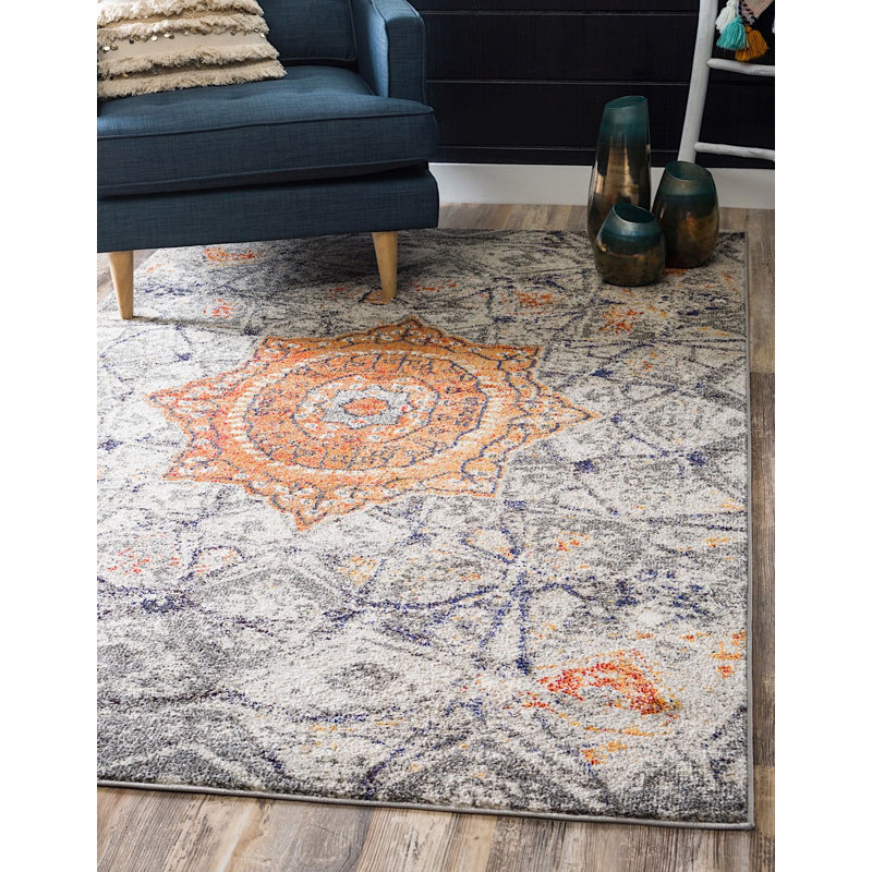 Tapis à motif oriental noir / rouge / orange Mulloy, Rectangle 4 pi x 6 pi