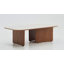 Mid Century 51.18" Coffee Table, Beige Sintered Stone Table Top, 3 Solid Wood Legs, Brown
