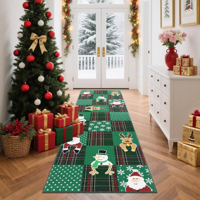 2x6 Washable Christmas Runner – Non-Slip, Soft, Low Pile, Stain-Resistant Carpet for Hallway, Laundry, Kitchen (Red)