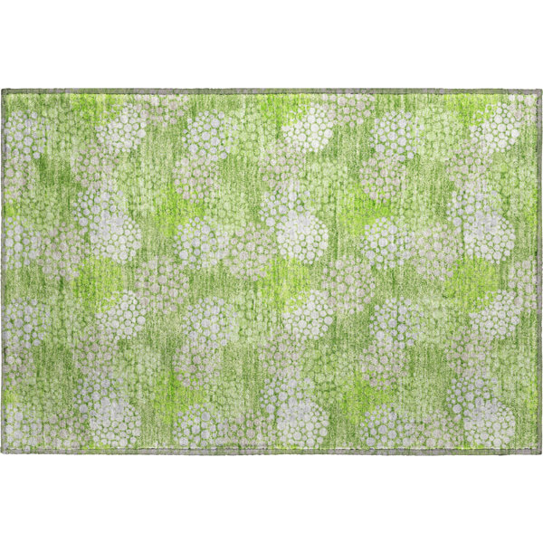 Green Roses Rug Bungalow Rose Premium Machine Washable Prisco Green Rug | Wayfair