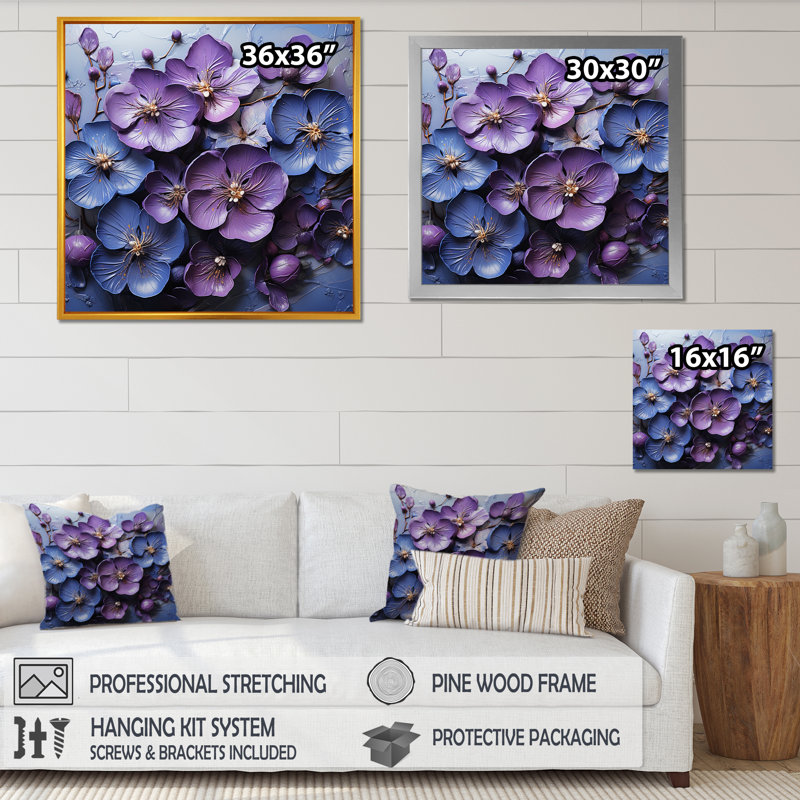 Royal Elegance - Violets, reproduction d'art mural, Cadre doré simple, H 36 po x l 36 po x P 1,5 po