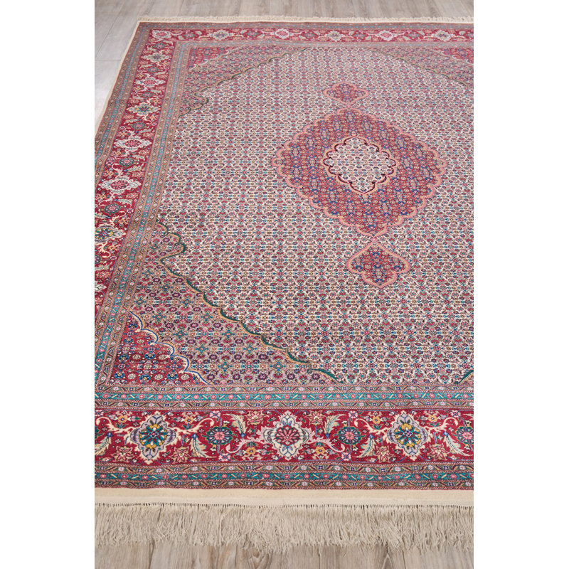 Hand-Knotted Red Floral Wool Rectangular Area Rug 9'3" x 12'2"