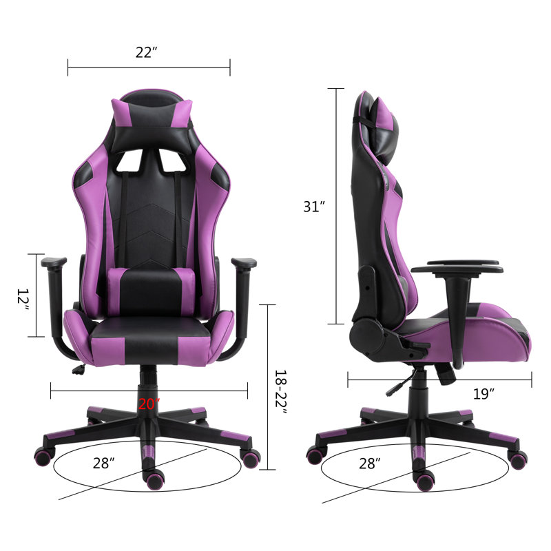 Inbox Zero Adjustable Reclining Ergonomic Swiveling PC & Racing Game Chair, Purple/Black