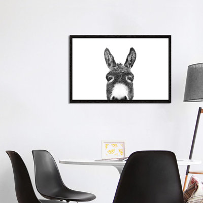 Peeking Donkey in Black & White 1 Piece Wrapped Canvas Wall Art