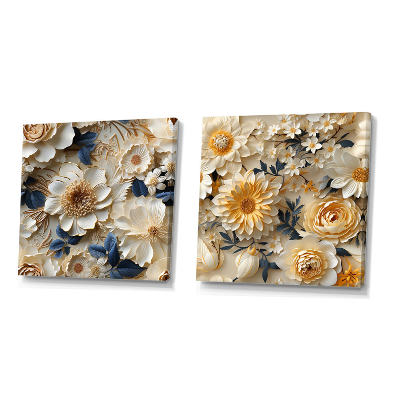 Otero - ensemble de 2 impressions murales florales, Toile tendue, H 16 po x l 33 po x P 1 po