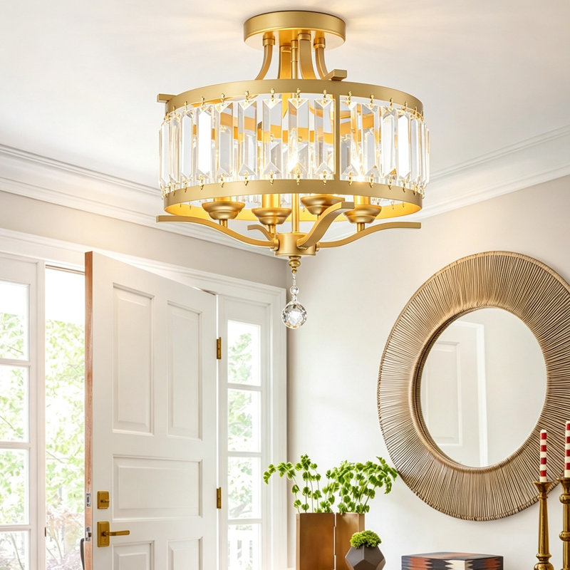 Plafonnier encastré en cristal 4 lumières Elonso, Doré