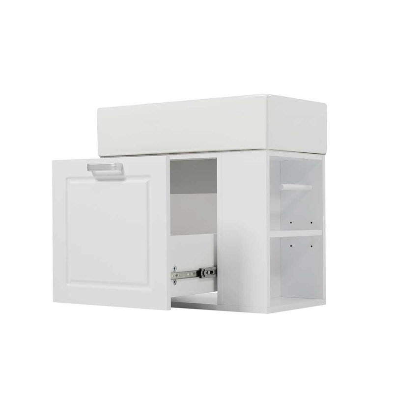 Meuble-lavabo mural flottant avec lavabo en céramique, tablette réglable, Blanc