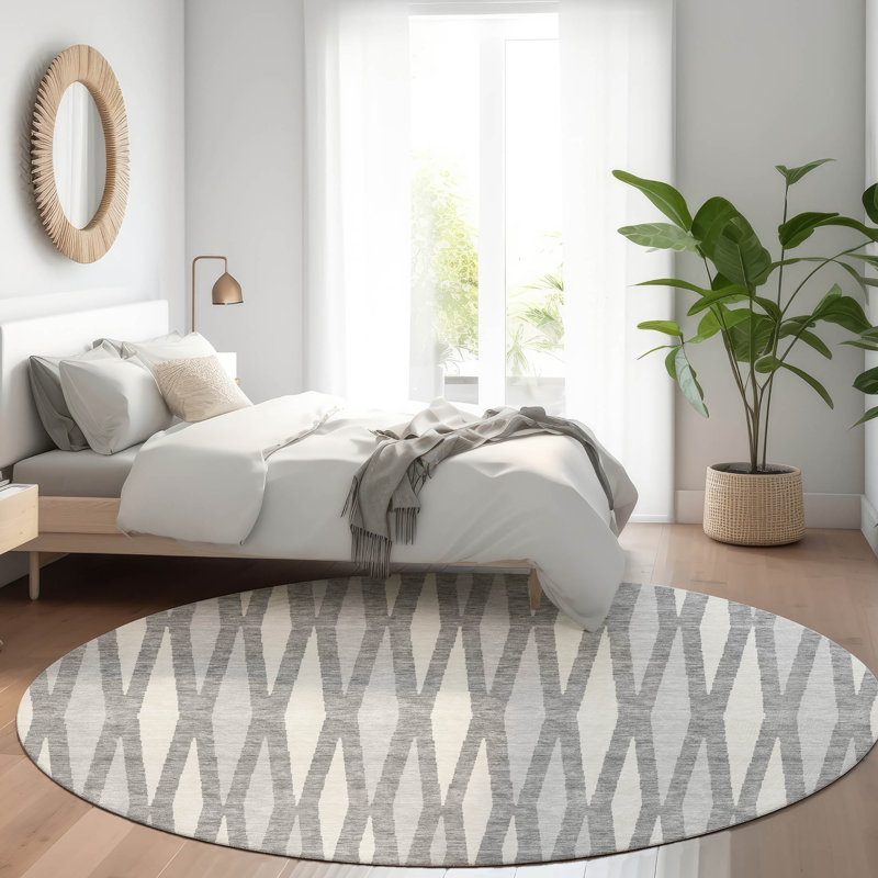 Premium Machine Washable Prisco Gray Rug, Round 8'