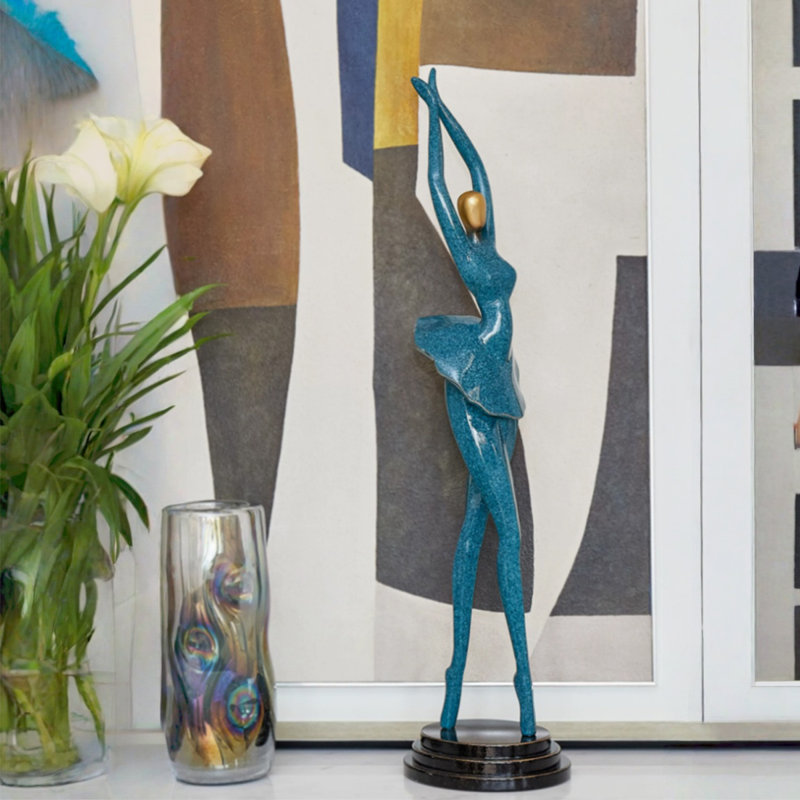 Bleu, or, noir, forme libre, verre, acier, objet décoratif, bois manufacturé, 40.16"H×10.24"L×7.87"W, Blue;Gold