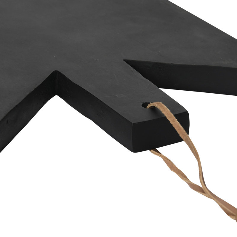 Geometric Wood Cutting Board with Leather Tie, Black