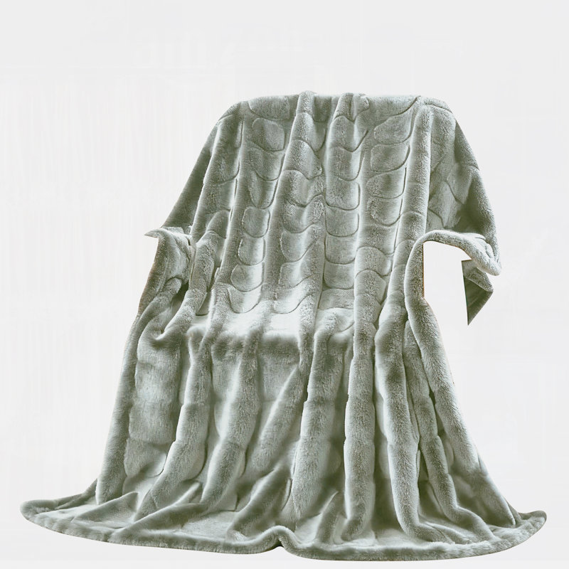 Jeté en fourrure de luxe vert sauge en polyester sculpté - couverture moelleuse 50 "x 70", Vert