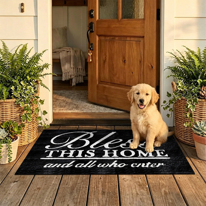 Tapis d'entrée antidérapant pour l'extérieur, 16 po x 24 po, maison bénie rétro, Maison bénie rétro, 16 po x 24 po