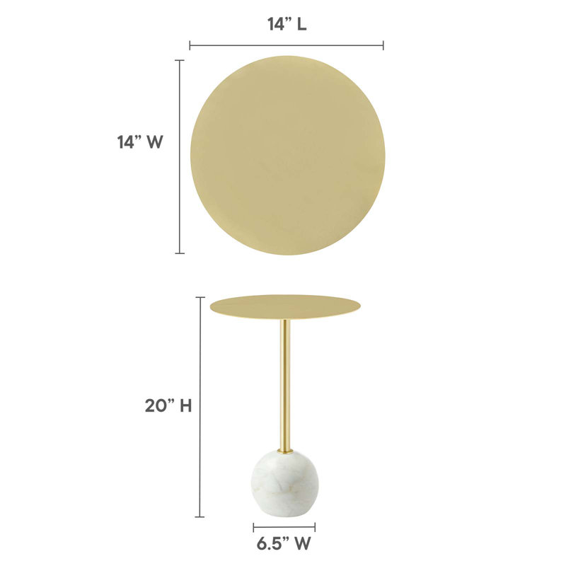 Round White Marble and Brass Side Table with Iron Pedestal