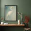 Reproduction d'art murale encadrée - grue blanche élégante sur fond bleu-vert, art de la nature minimaliste pour les chambres à coucher ou les vestibules-115721262-115721261