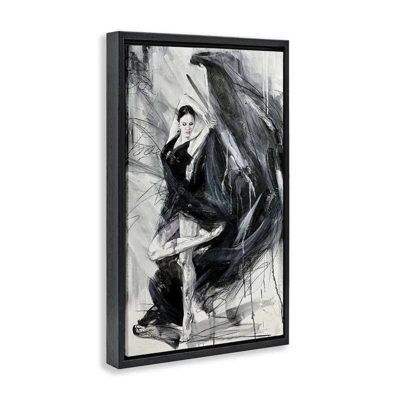 Elegant Dancer Abstract Floating Frame, design by Lucille Lee, Jet Black Floater Frame, 25" H x 17" W