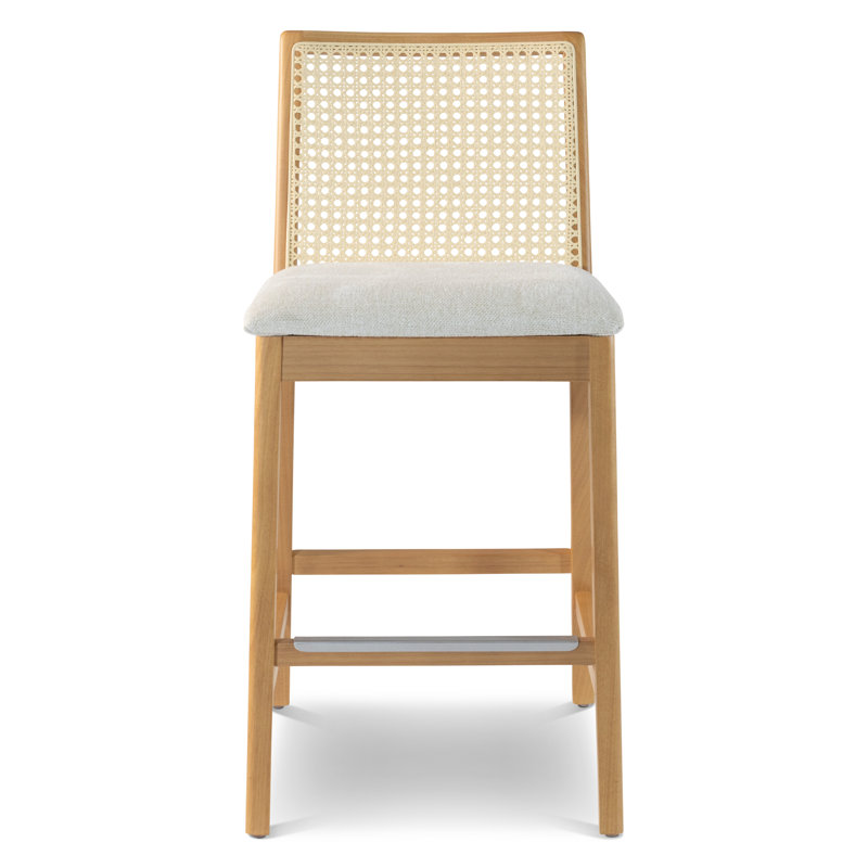 Modern Brazilian Nardia Cane Bar Stool, Medley Ivory/Brown/Natural, Counter Stool (25.5" Seat Height)