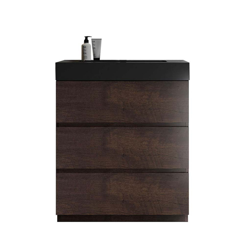 Meuble-lavabo simple 29,9 po avec lavabo, Noyer / Noir