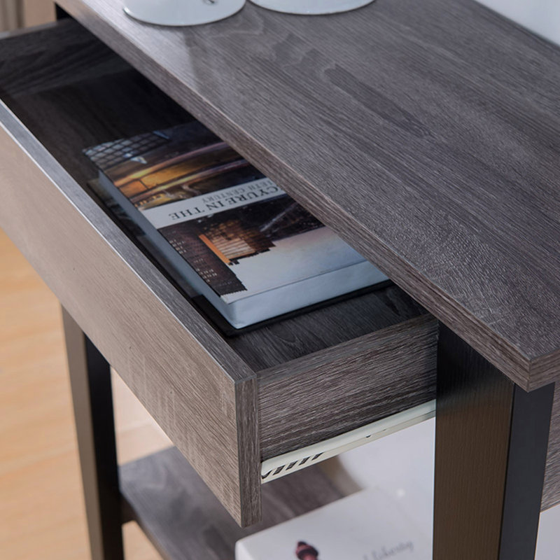 Console stylisée et fonctionnelle avec tiroir et tablette en noir vieilli