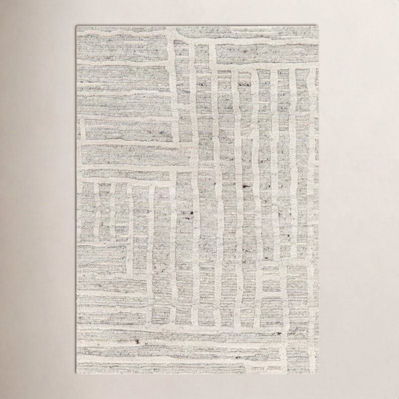 Edwardo Handwoven Wool Beige/Light Gray Area Rug, Rectangle 9' x 12'