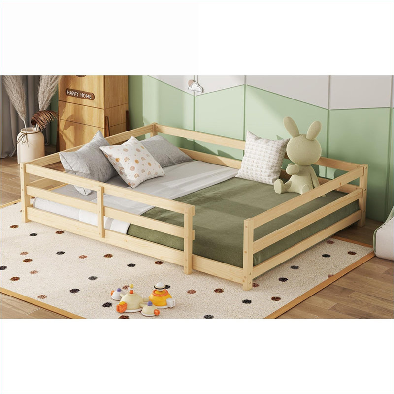 Lit en bois de pin massif Cool Cool Montessori, lit simple pour enfant, Brun