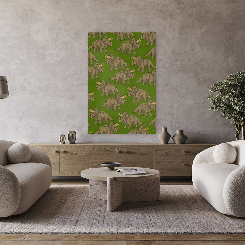 Triceratops Dino, motif abstrait rétro, paysage, nature, art mural, H 48 po x l 32 po