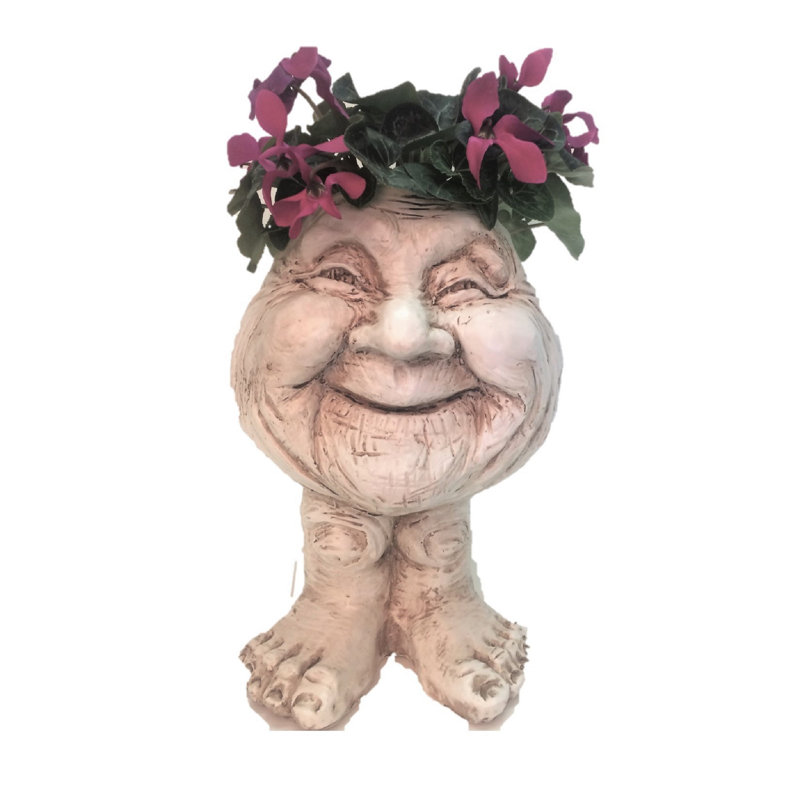 Muggly's Granny Joy Face Statue Planter, Antique White
