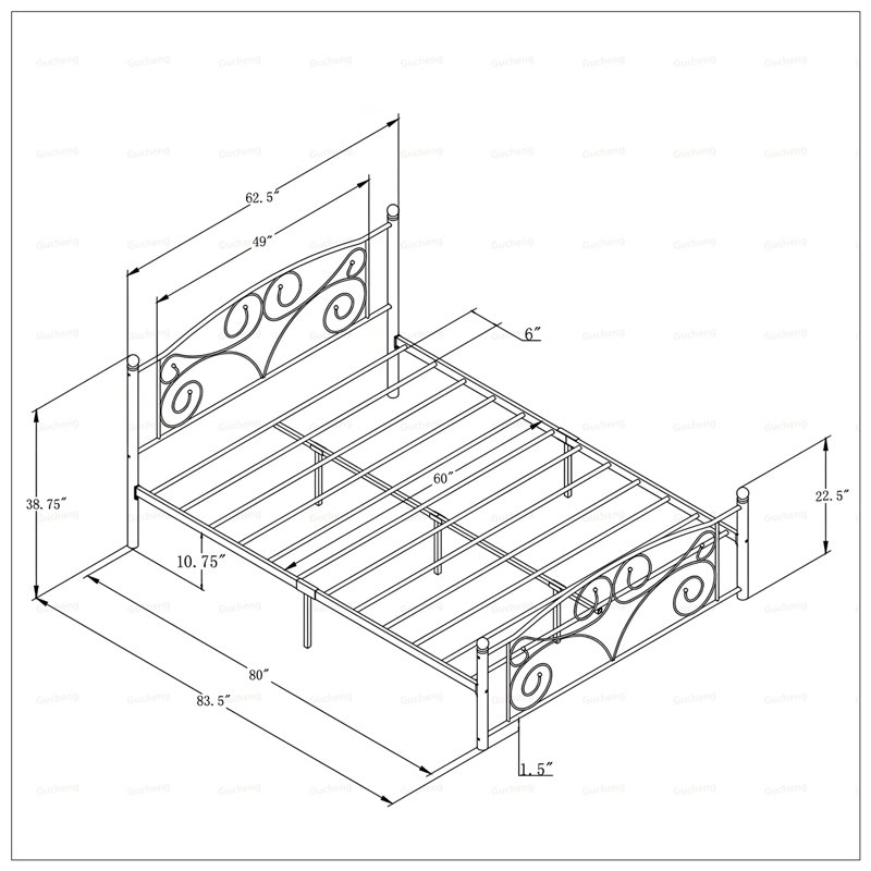 Structure de lit en métal robuste avec tête de lit et pied de lit pour grand lit, durable et facile à assembler, Grand lit