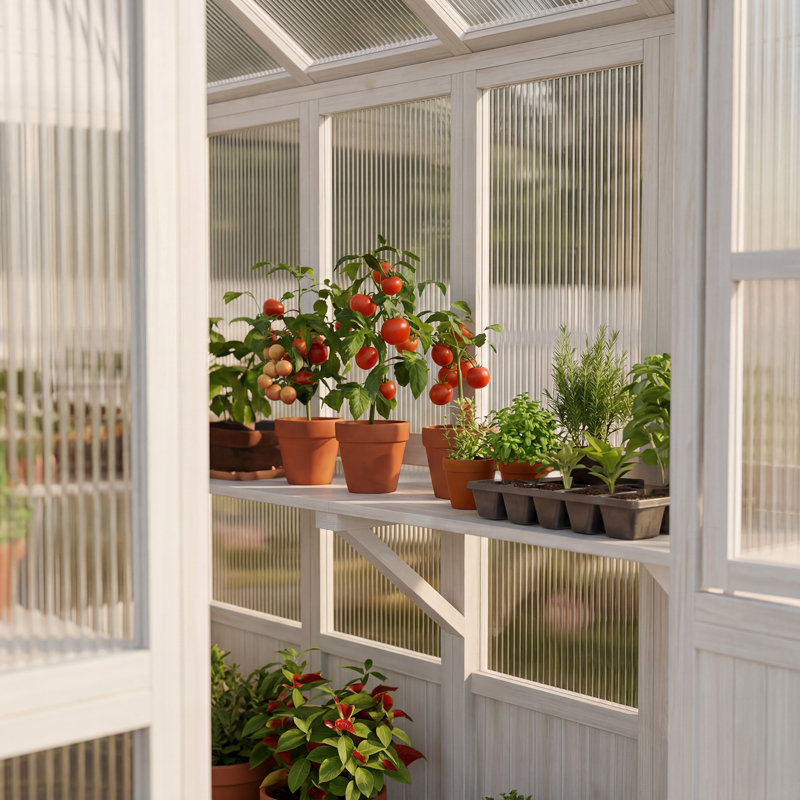 Serre en bois robuste avec panneaux en polycarbonate et évent de toit réglable - maison de jardin toute saison