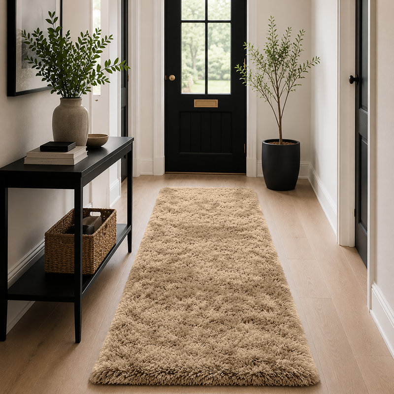 Luxury Plush Shaggy Area Rug & Runner, Soft Deep-Pile Non-Slip Living Room Carpet, Runner 80 x 300 cm, Tye Dye Cream