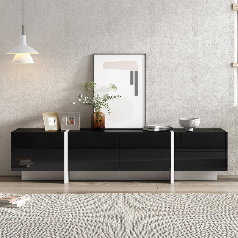 Contemporary Rectangle Design TV Stand, Unique Style TV Console Table, Modern TV Cabinet With High Gloss UV Surface For Living Room.