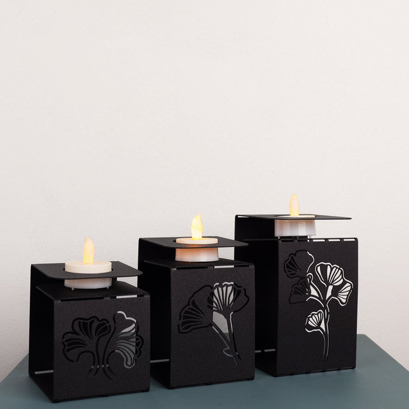 3 Piece Steel Tabletop Candlestick Set, Black